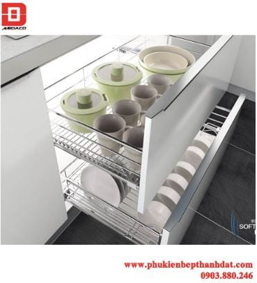 Rổ xoong nồi ray giảm chấn bắt mặt hộc inox 304 (303111, 303112, 303113) – Higold