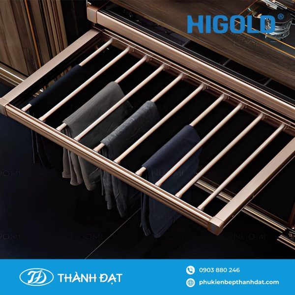 Kệ Treo Quần Ray Giảm Chấn Màu Champagne (6050490 - 900mm) - Higold