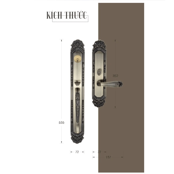 Khóa cửa đại cổ điển Archie AS2031-10-21 _ màu Đồng Xước Xanh - Ảnh 2