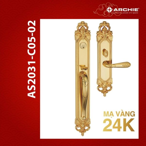 Khóa đồng đại sảnh Archie AS2031-C05-02, mạ vàng 24K, Khóa cửa cao cấp Archie