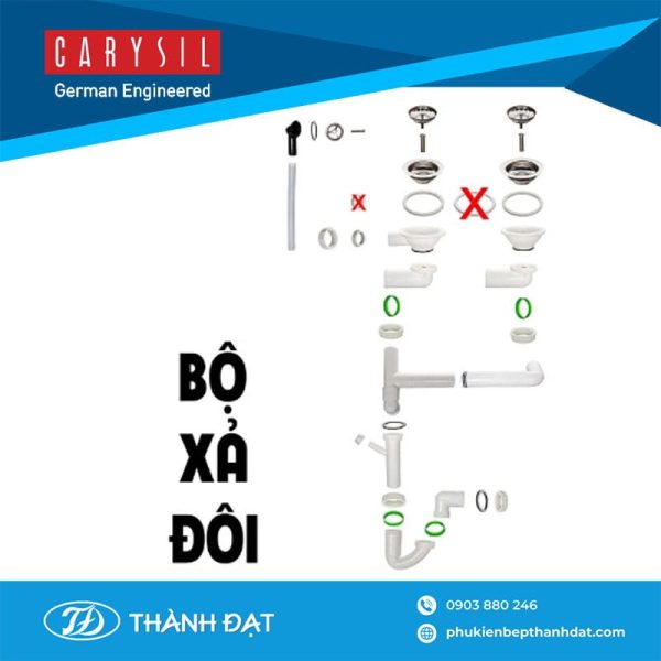 Bộ xả chậu rửa chén 2 hộc Carysil PL-MA2