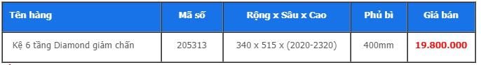 Kệ 6 tầng Diamond giảm chấn 205313