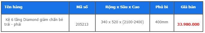 Kệ 6 tầng Diamond giảm chấn bẻ trái – phải 205213