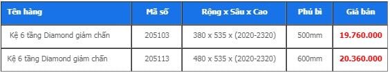 Kệ 6 tầng Diamond giảm chấn 205103, 205113