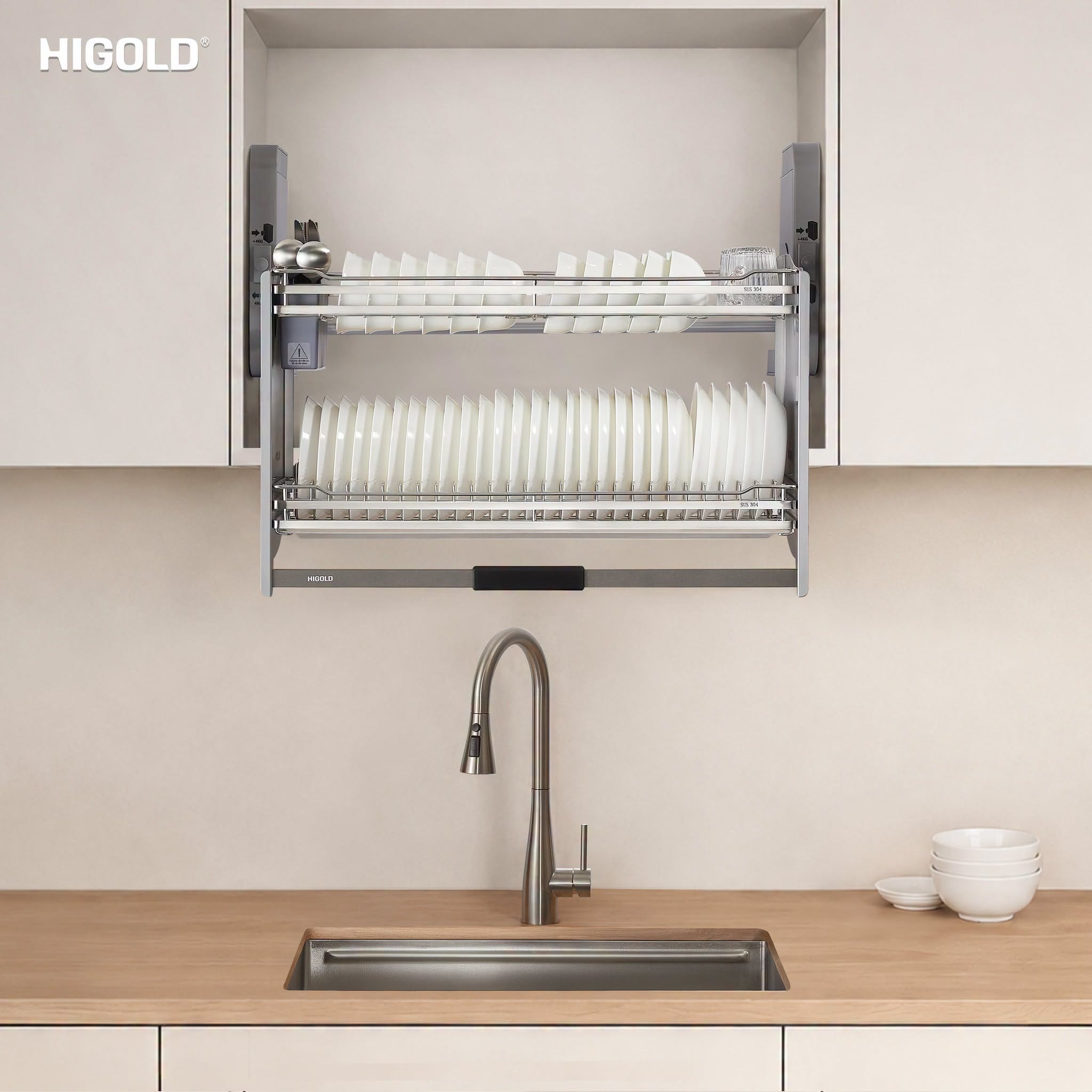 Kệ Chén Đĩa Nâng Hạ Inox 304 Cao Cấp DIAMOND 2.0 Của Higold (401321S - 600mm) - Ảnh 2