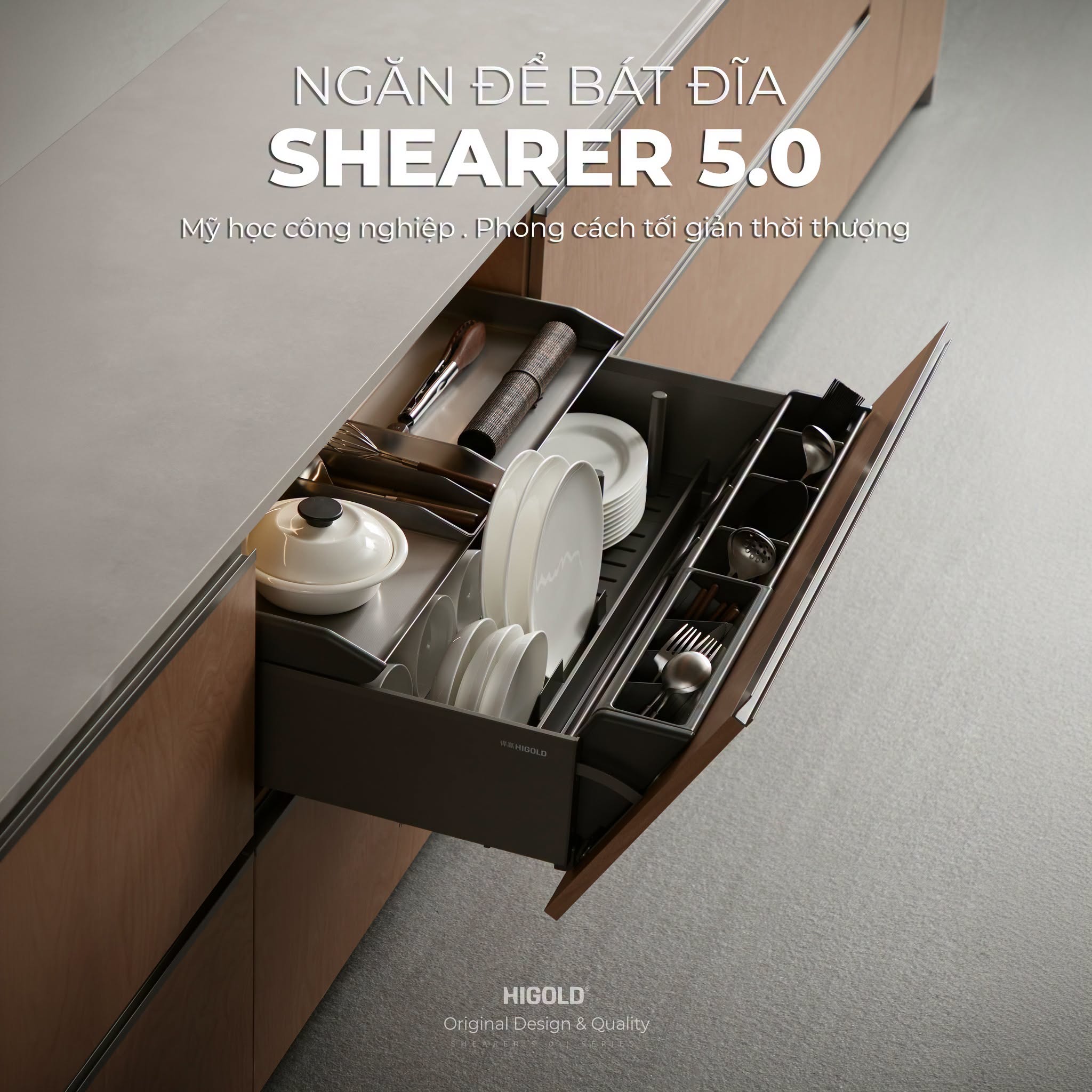 Kệ Bát Đĩa Hộp Nhôm Cao Cấp Dòng Mở Nhanh Shearer 5.0 (303712 - 700mm)